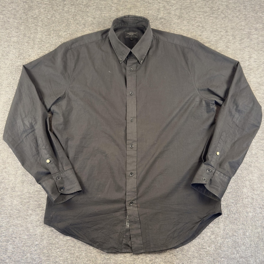 Rag & Bone Shirt Mens Medium Black Solid Long Sleeve Button Down Stretch Casual